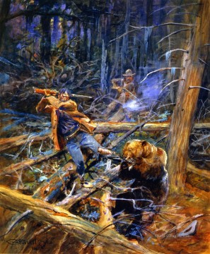 Jagd Werke - ein verwundeter Grizzly 1906 Charles Marion Russell Jagd